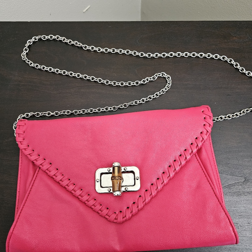 Pink Pleather Chain Shoulder Bag
